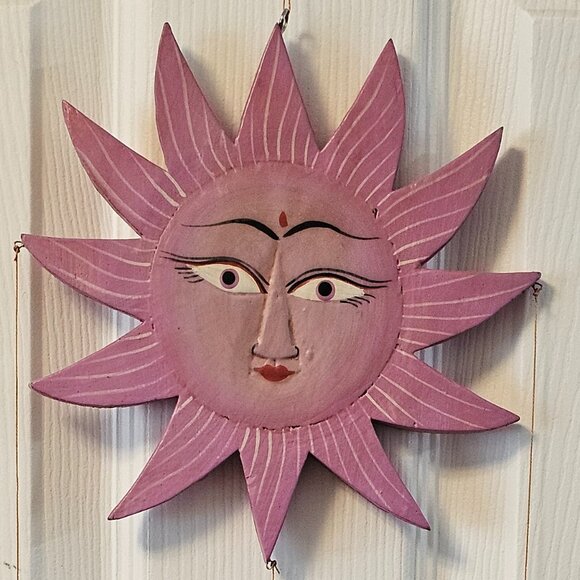 Celestial Decor Wooden Painted Sun And Moon Wall Hanging 31 X 9 X .5" - Picture 2 of 8